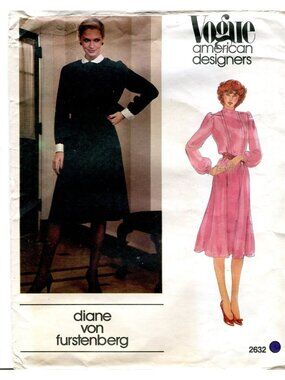 80s Vogue 2632 Diane Von Furstenberg Sz 10 Blouson Dress Designer Pattern Uncut